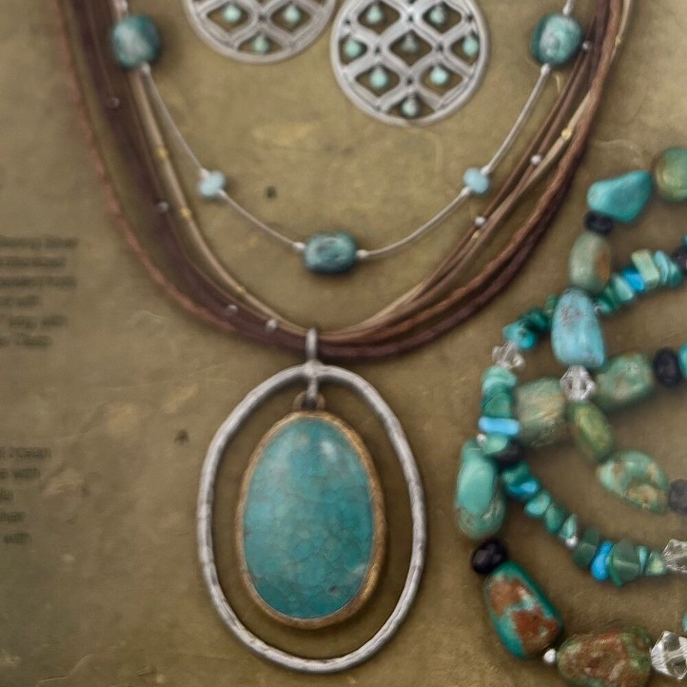 Silpada Sterling Silver, Bronze and Turquoise Pendant on a multi-strand Necklace